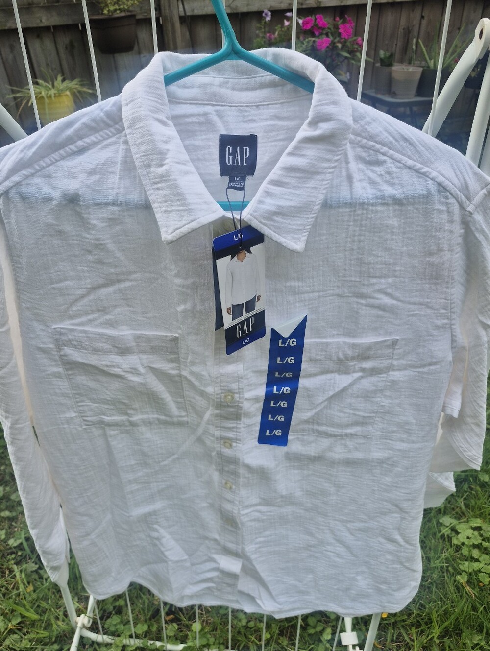 GAP Womens White Long-Sleeve Button-Down Shirt